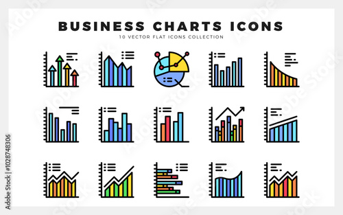 15 Business Chart and Diagram Lineal Color icon pack. vector illustration.