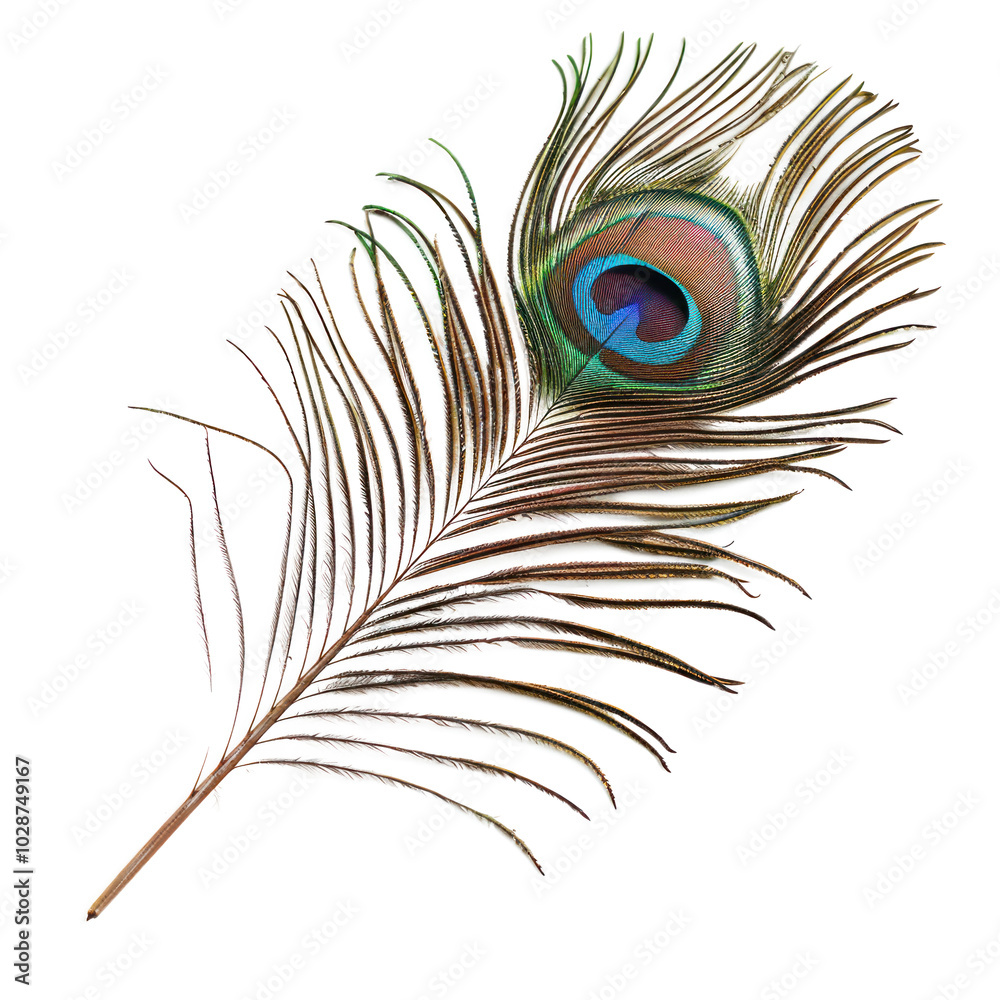 Fototapeta premium Peacock feather isolated on transparent background. 