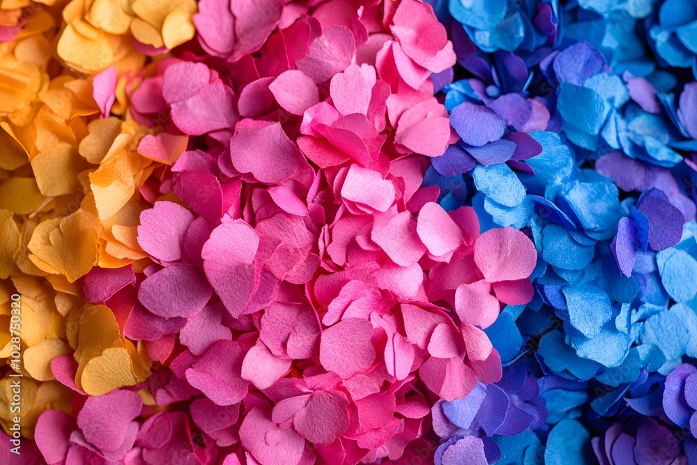 Colorful paper confetti in pink, yellow, and blue hues Colorful paper confetti in pink, yellow, and blue hues
