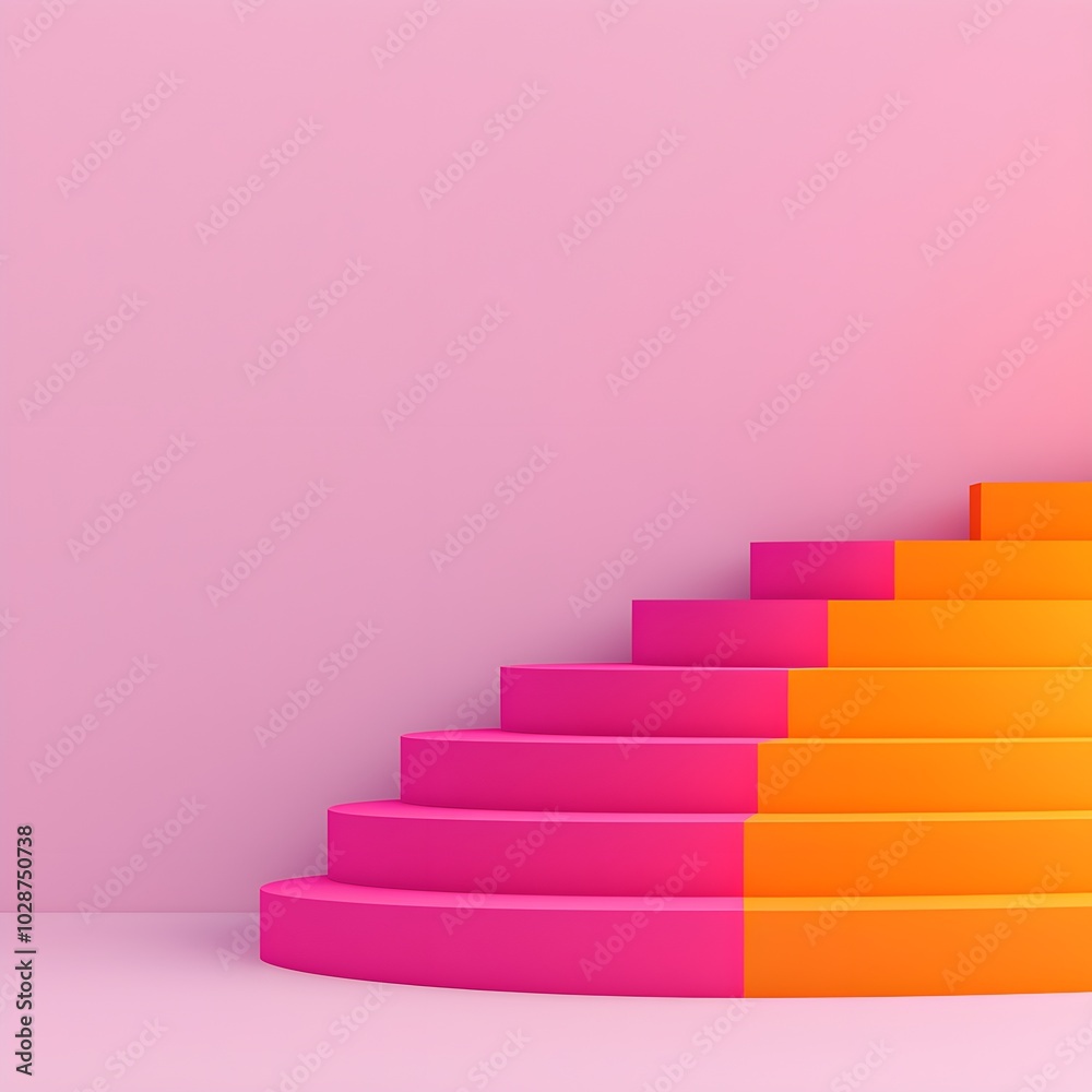 Vibrant gradient staircase against a pink backdrop Vibrant gradient staircase against a pink backdrop