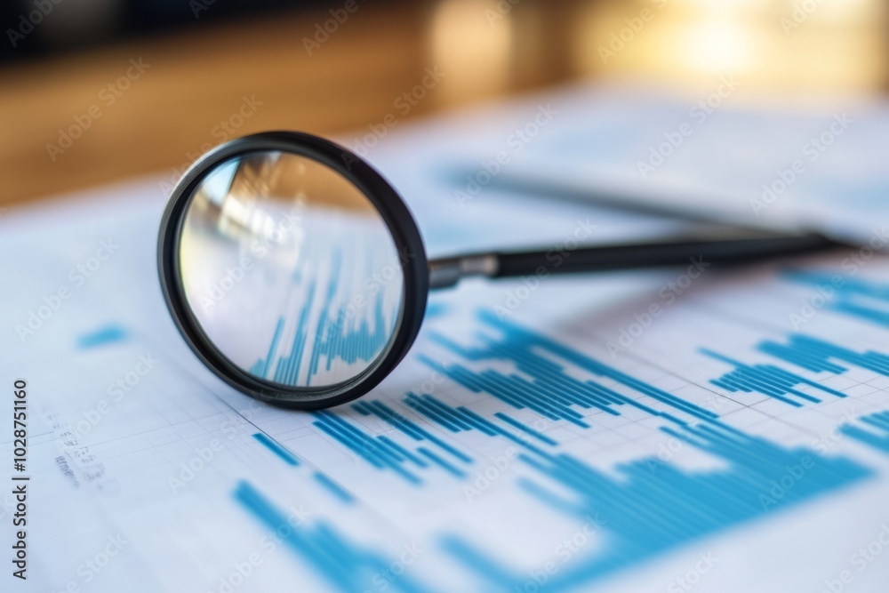 Fototapeta premium Business graphs, charts, magnifying glass