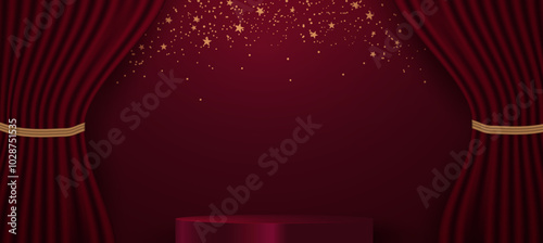 Red podium Christmas background sale promotion banner.