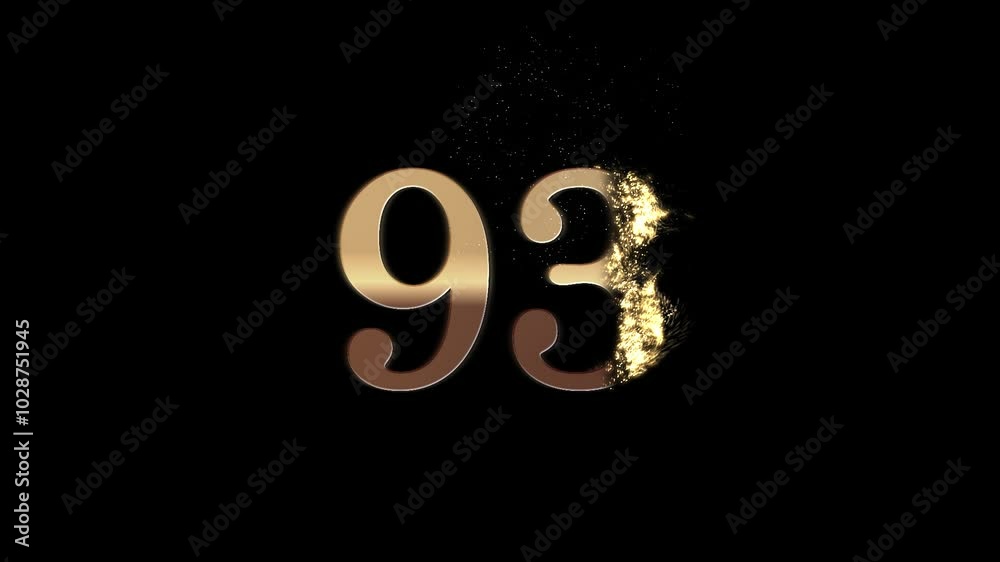 Gold number 93 with gold particles and alpha channel, number ninety three Gold number 93 with gold particles and alpha channel, number ninety three