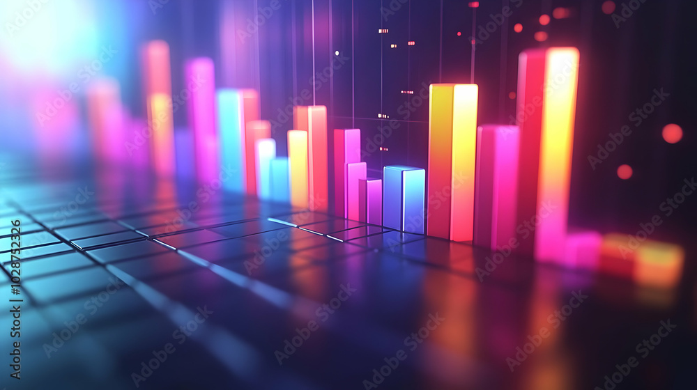 3D Blurred Bar Chart with Glowing Peak Concept | Wide Shot of a Blurred Chart Emphasizing Growth and Success | Camera Zooms in on Brightly Glowing Highest Bar | Iconic 3D Visual on Isolated White Back 3D Blurred Bar Chart with Glowing Peak Concept | Wide Shot of a Blurred Chart Emphasizing Growth and Success | Camera Zooms in on Brightly Glowing Highest Bar | Iconic 3D Visual on Isolated White Back