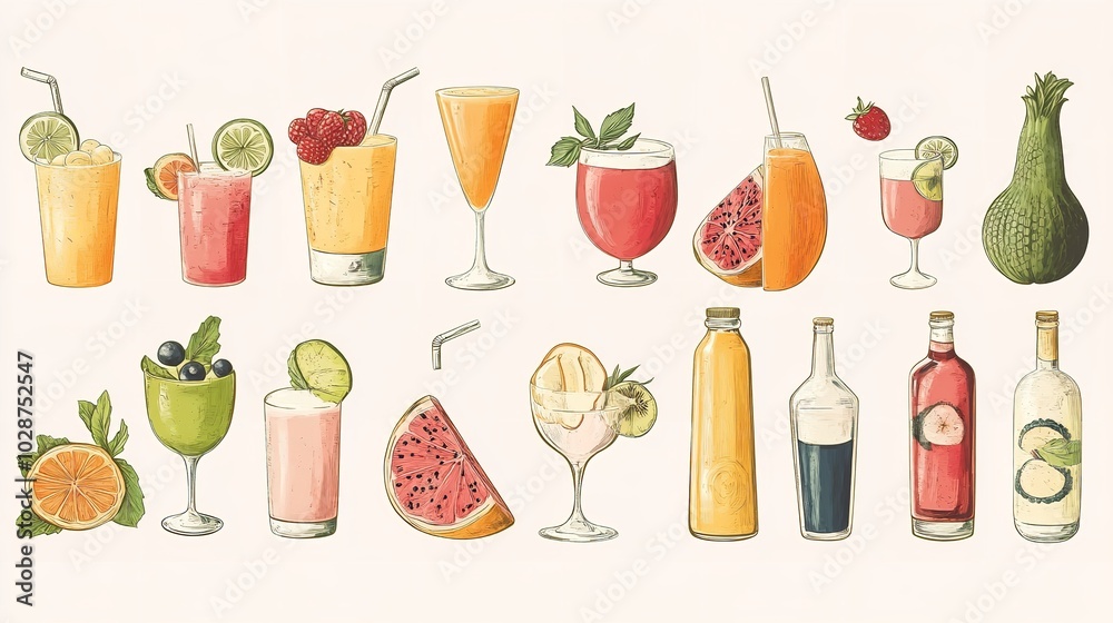 Minimalist Hand-Drawn Food and Drink Vector Illustration

