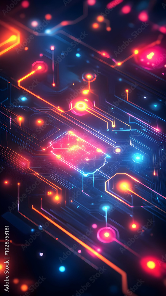 Glowing Circuit Board Abstract Background With Neon Lights Glowing Circuit Board Abstract Background With Neon Lights
