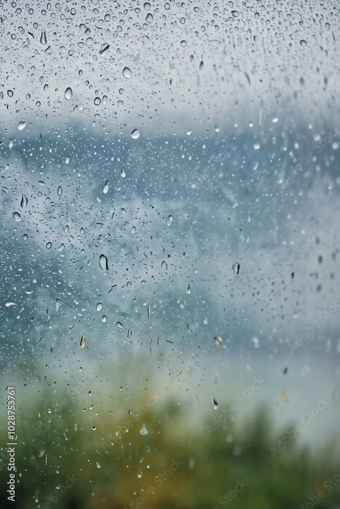 Blurred raindrops on a window with a serene, natural background. Blurred raindrops on a window with a serene, natural background.