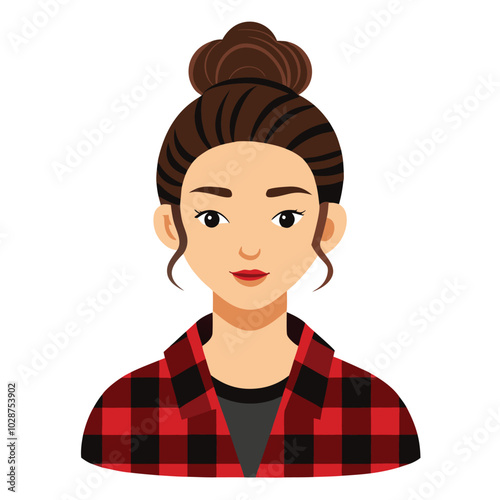 buffalo plaid hairstylist messy hair bun messy  vector art