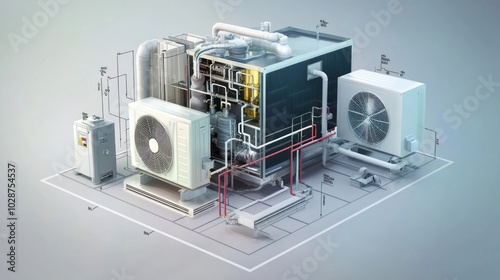 A Detailed Isometric Diagram of a Commercial Air Conditioning Unit