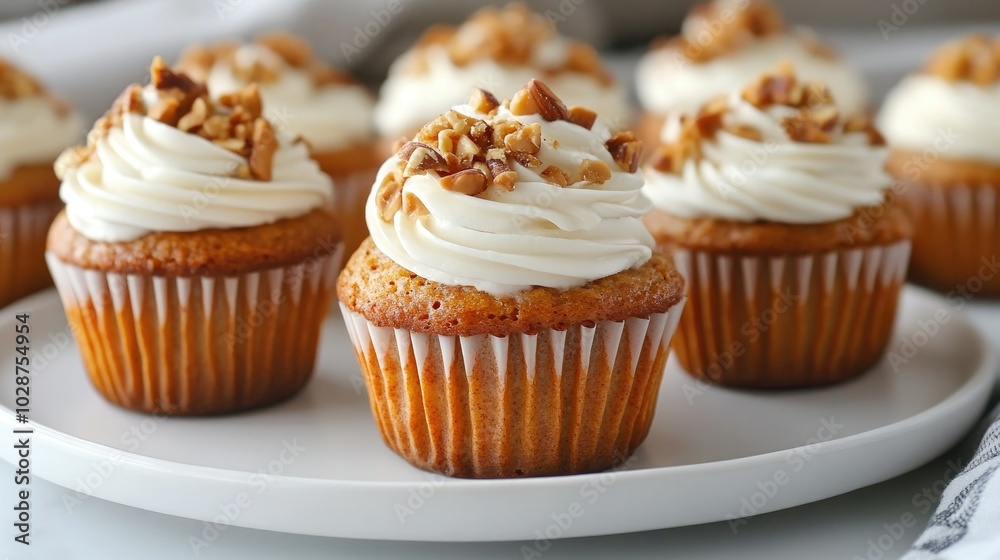 A delightful serving of vegan carrot muffins with a nutty cream topping on a white plate, radiating warmth and inviting everyone to enjoy. A delightful serving of vegan carrot muffins with a nutty cream topping on a white plate, radiating warmth and inviting everyone to enjoy.