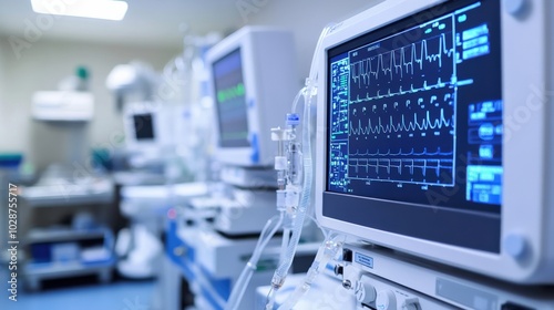 A hospital room with a monitor that is displaying a heart rate