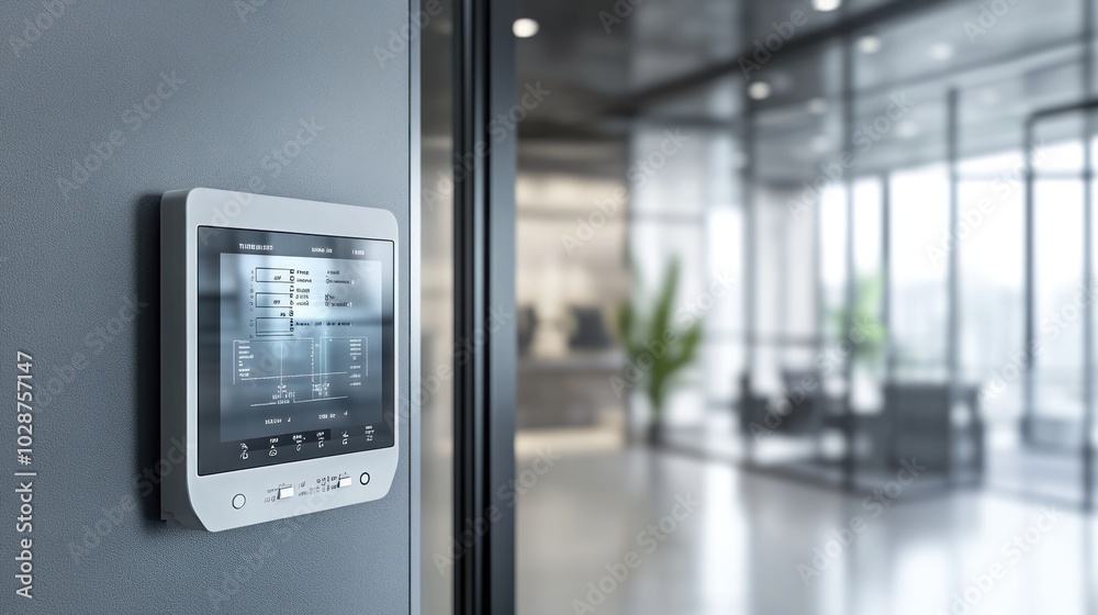 Modern Digital Interface with Data and Graph on Office Wall