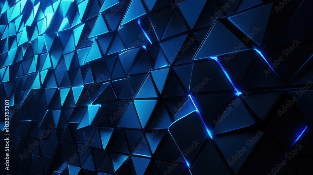 Obraz premium Abstract Blue Triangle Pattern with Glowing Lines