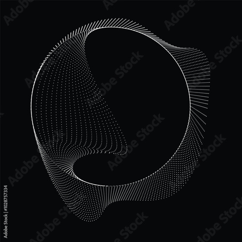 Dots in blob Form . Dotted rounded shape Vector Illustration .Lots of halftones form a ring . Design element . Various halftone dots forming round frame . Liquid blob shape.Abstract Geometric dot art 