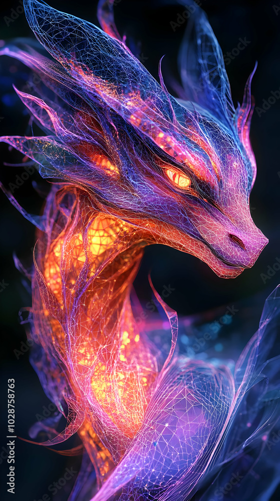 Obraz premium A Stunning Illustration of a Colorful Dragon Made of Glowing Lines and Shapes