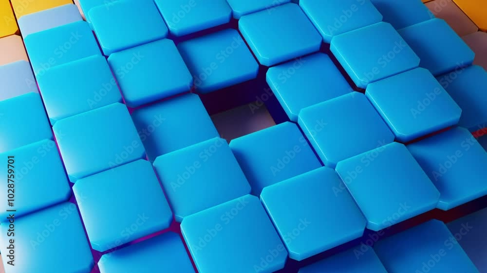 abstract animated 3d square shapes background, slow smooth wave movement,4k loop