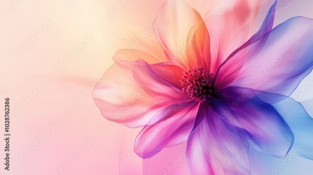 Fototapeta premium A vibrant abstract flower against a smooth gradient background, providing an elegant canvas for text or imagery while capturing a sense of peace.