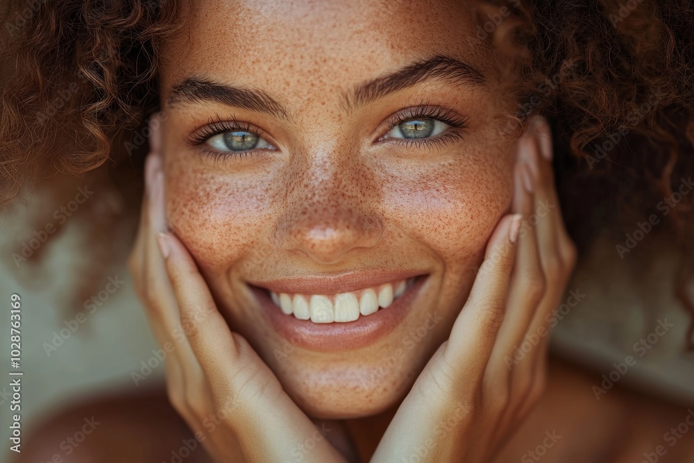 Happy woman with skin condition, Generative AI Happy woman with skin condition, Generative AI