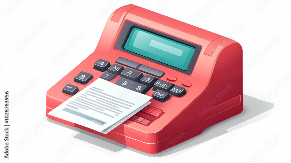 3D Cash Register with Receipt Icon - Glossy Vector Design for Retail and Financial Infographics on White Background 3D Cash Register with Receipt Icon - Glossy Vector Design for Retail and Financial Infographics on White Background