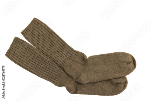 A pair of woolen socks isolated on a white photo