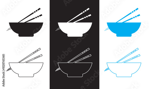 Cartoon bowl and eating chopsticks or Chinese chopsticks. In Chinese,  Food, sushi, noodles. Thai, Japanese or Asian cuisine. Restaurant tools. Vector illustration . EPS 10