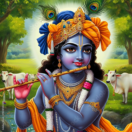 Lord Krishna playing the fl...