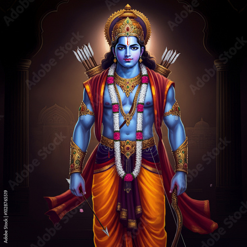 Lord Rama standing tall wit...