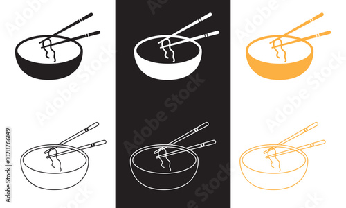 Cartoon bowl and eating chopsticks or Chinese chopsticks. In Chinese,  Food, sushi, noodles. Thai, Japanese or Asian cuisine. Restaurant tools. Vector illustration . EPS 10