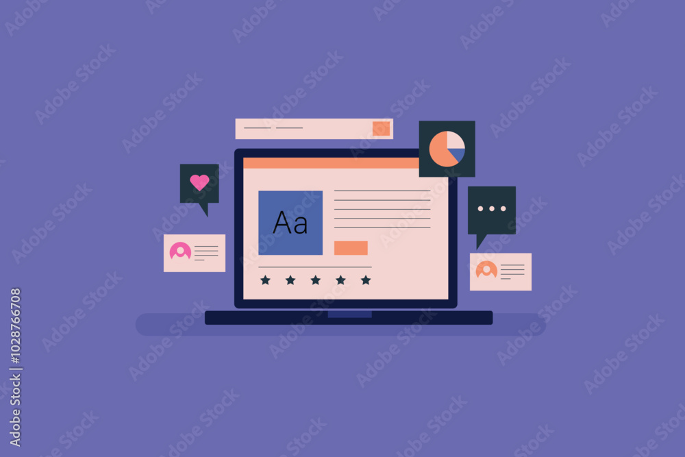 Content SEO, Writing SEO optimized content, Blog content writing, Social media content, Content on search engine result page. Vector illustration concept. Content SEO, Writing SEO optimized content, Blog content writing, Social media content, Content on search engine result page. Vector illustration concept.