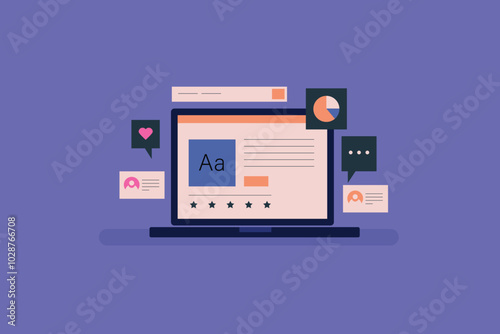 Content SEO, Writing SEO optimized content, Blog content writing, Social media content, Content on search engine result page. Vector illustration concept.