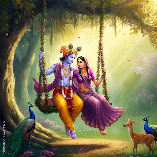 Krishna and Radha enjoying ...