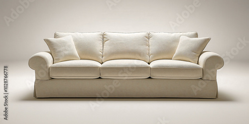 Creamy Comfort: Elegant Off-White Sofa with Plush Cushions 