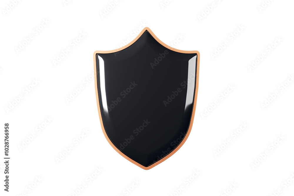 Black shield with an orange outline, isolated on a white background, representing protection. Concept of cybersecurity and protection. 3D Rendering Black shield with an orange outline, isolated on a white background, representing protection. Concept of cybersecurity and protection. 3D Rendering