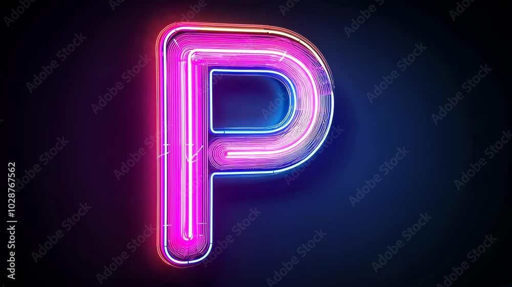 Pink neon letter p glowing and flickering Pink neon letter p glowing and flickering