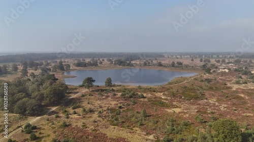 Aerial View of Small Lake in Drents-Friese Wold Nature Reserve, Netherlands photo