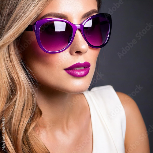 Luxury women with purple sunglasses and outfit