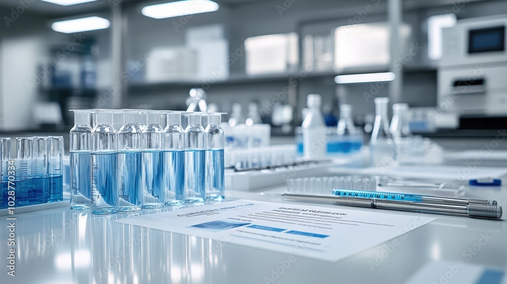 A corporate flyer with detailed company information and branding, displayed on a white science laboratory surface A corporate flyer with detailed company information and branding, displayed on a white science laboratory surface