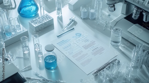 Wallpaper Mural A corporate flyer with detailed company information and branding, displayed on a white science laboratory surface Torontodigital.ca