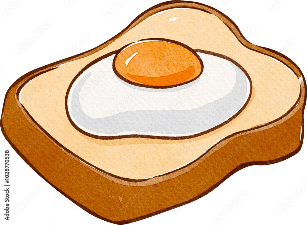 cute egg toast, hand-drawn watercolor illustration cute egg toast, hand-drawn watercolor illustration