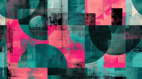 High-resolution 8k abstract wallpaper with neon pink and electric teal geometric shapes – perfect for modern digital art, futuristic backgrounds, and trendy graphic design projects featuring bold, dyn photo