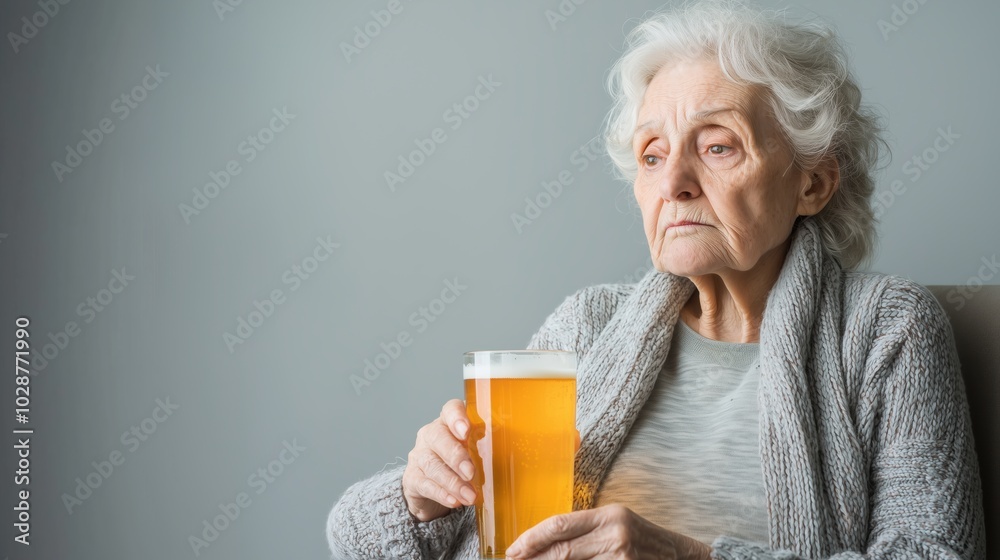 Elderly Woman Relaxing with Beer - Moody Portrait Elderly Woman Relaxing with Beer - Moody Portrait
