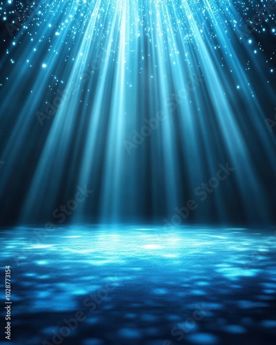 Blue Light Rays Shining On Water Surface Background