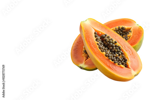 papaya sliced isolated on white background transparent PNG and copy space
