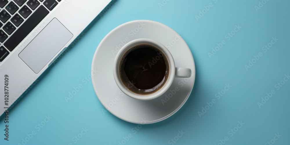 Female hands holding cup of coffee and laptop computer with blank white screen
Female hands holding cup of coffee and laptop computer with blank white screen