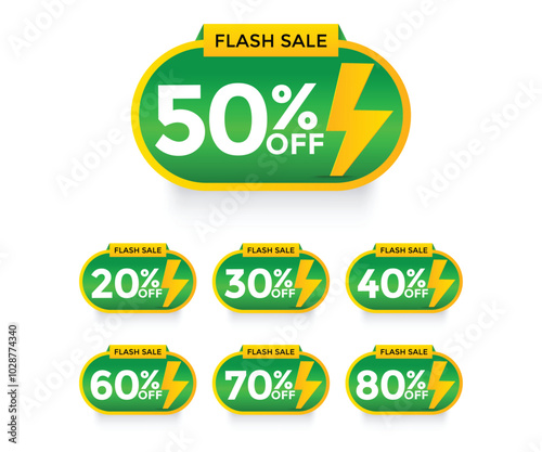 Special offer discount with different value percent off. 50, 20, 30, 40, 60, 70, 80 percentage price reduction label for cheap purchase set vector illustration isolated on white background