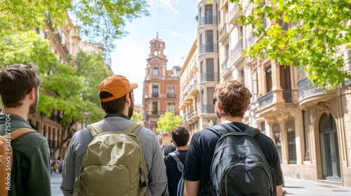 Tourists Gathered Around a Guide in a City Street