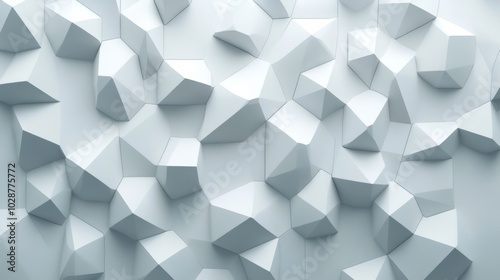 Geometric white 3D shapes create a modern, abstract pattern on a textured surface, AI