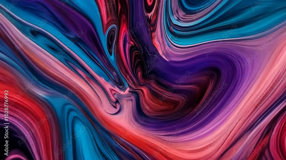 Video footage of vibrant abstract image featuring swirling patterns of red, blue, purple, and pink hues, creating a dynamic and fluid visual effect