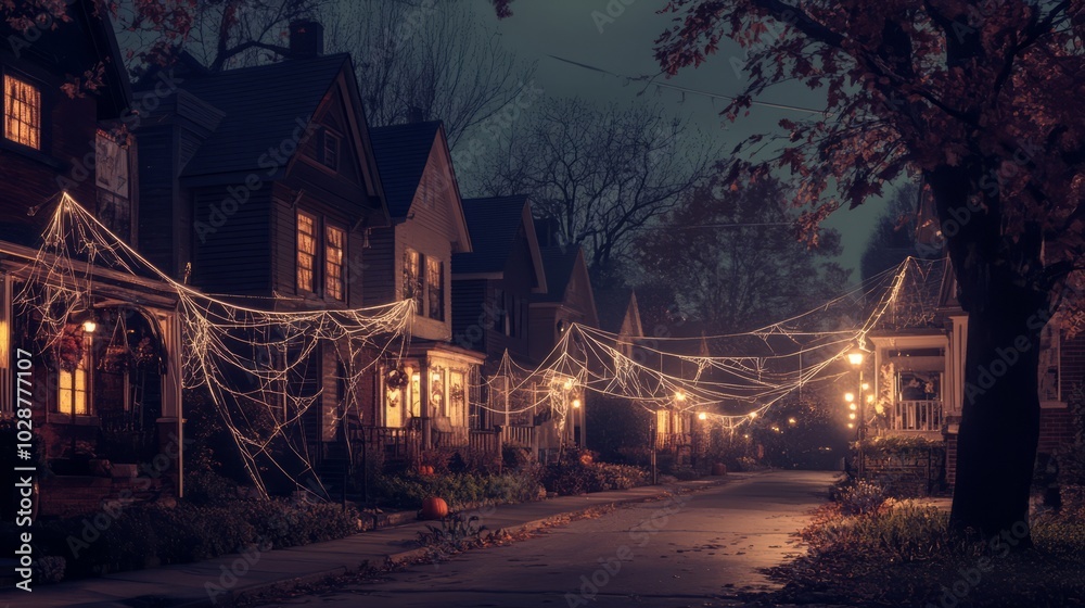 scary dark and empty street with spider web. halloween theme scary dark and empty street with spider web. halloween theme