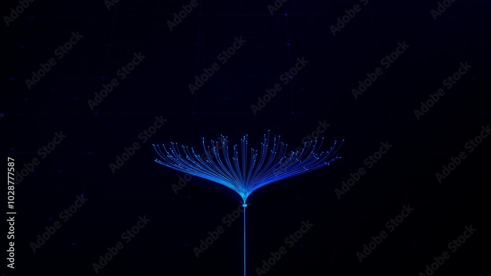 Top View of Colorful Branching Neural Network on Dark Background. Visualization of Complex Algorithms, Chatbot, Artificial Intelligence, Machine Learning and Large Language Models 